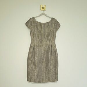 Helene Berman London Sheath Dress 10 Taupe V-Back Wedding Guest Cocktail Event